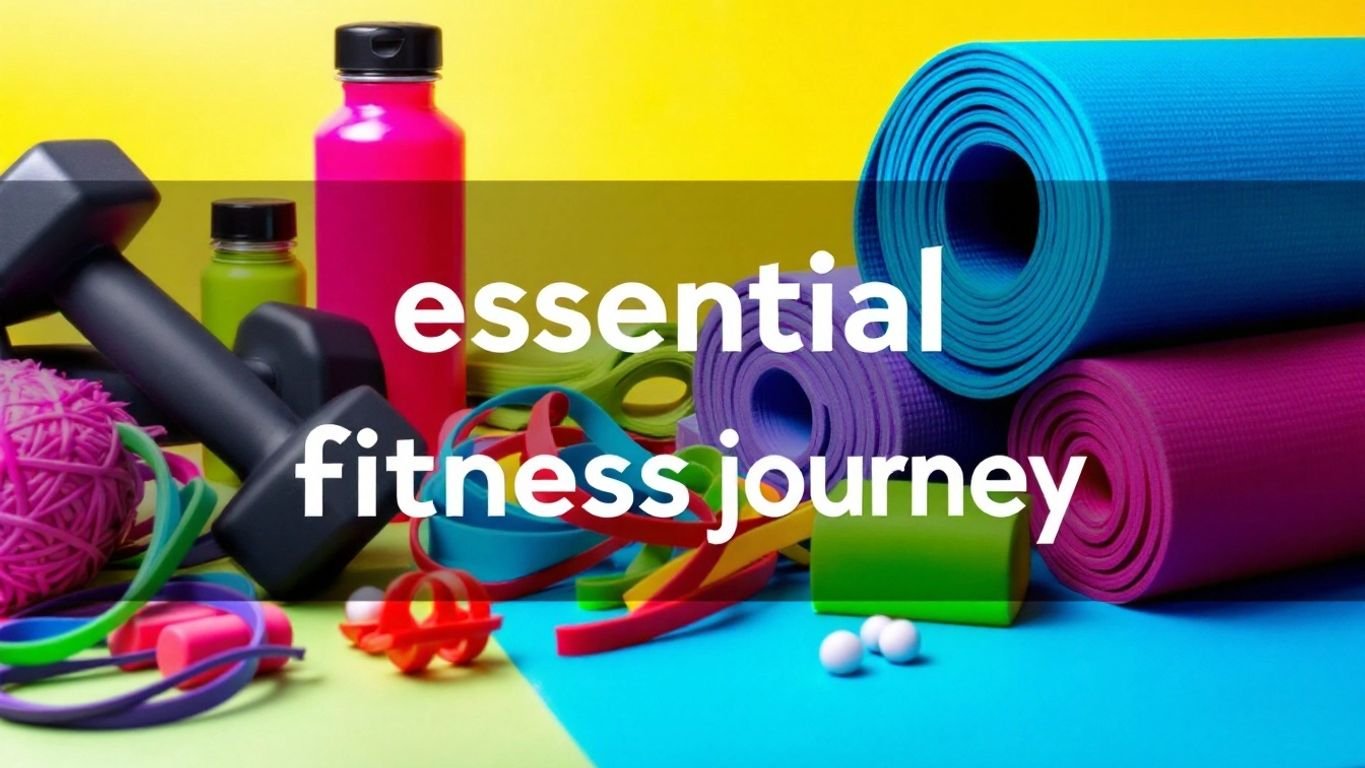 Colorful fitness gear including dumbbells and yoga mats.