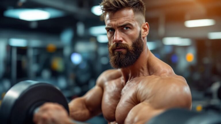 Muscular man lifting weights in a bright gym.Should I Take Testosterone Booster