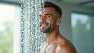 Man experiencing a refreshing cold shower in a bathroom.Do Cold Showers Boost Testosterone