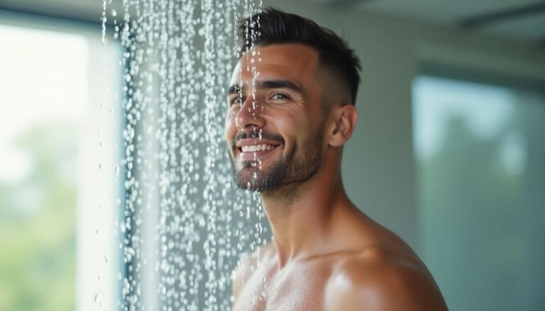 Man experiencing a refreshing cold shower in a bathroom.Do Cold Showers Boost Testosterone