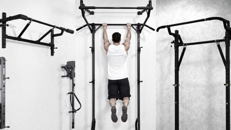 Different pull-up bars in a home gym setup.