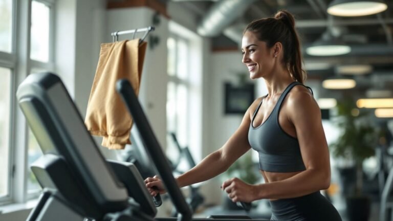 Person exercising on an elliptical trainer in a gym.