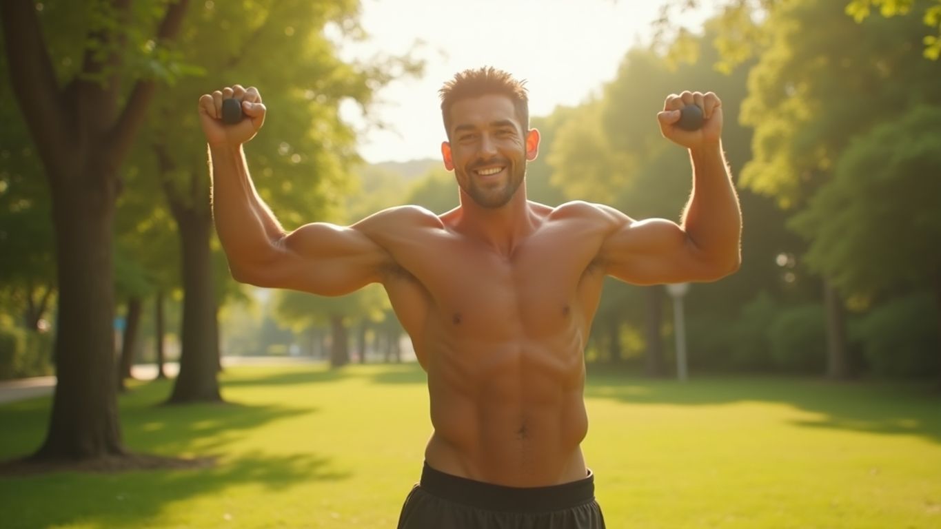 Man exercising outdoors in summer sunlight.