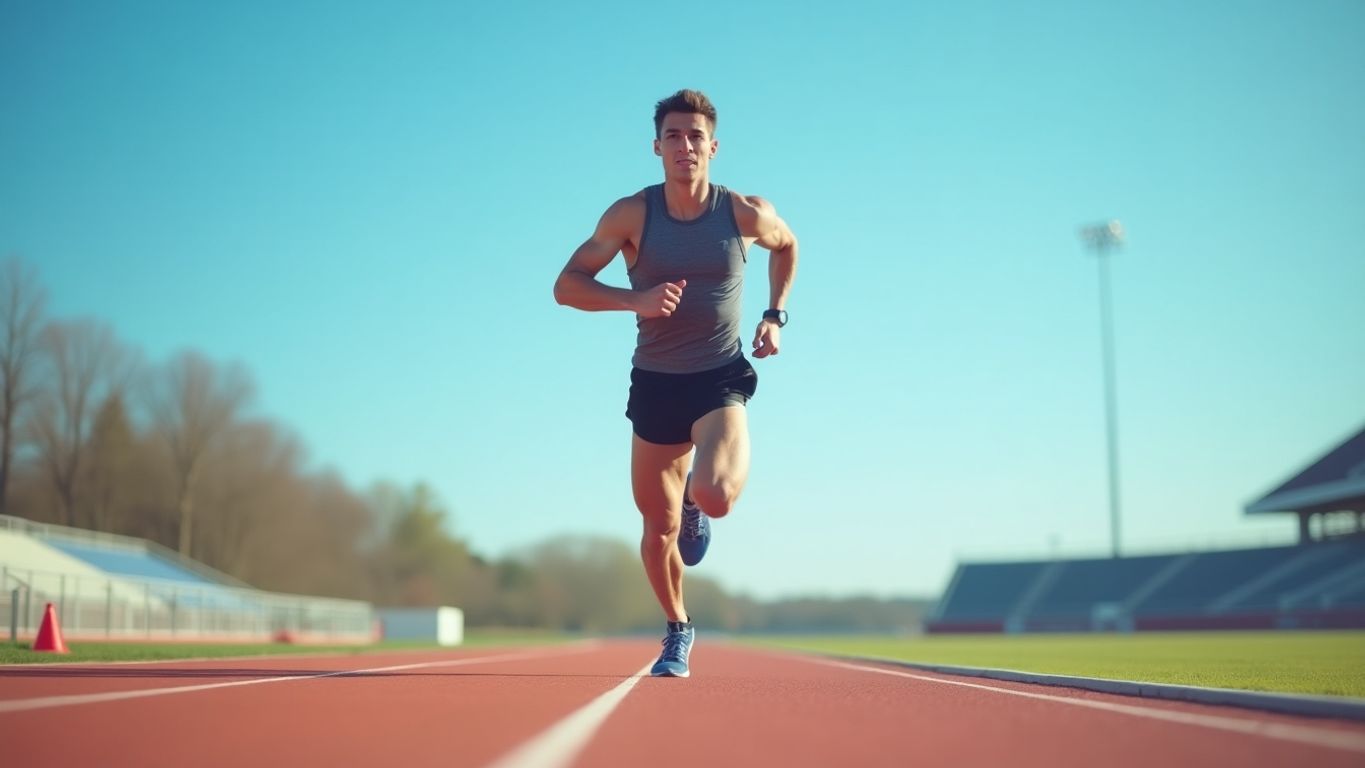 Athlete sprinting on track, illustrating high-intensity exercise.Exercises to Boost Testosterone