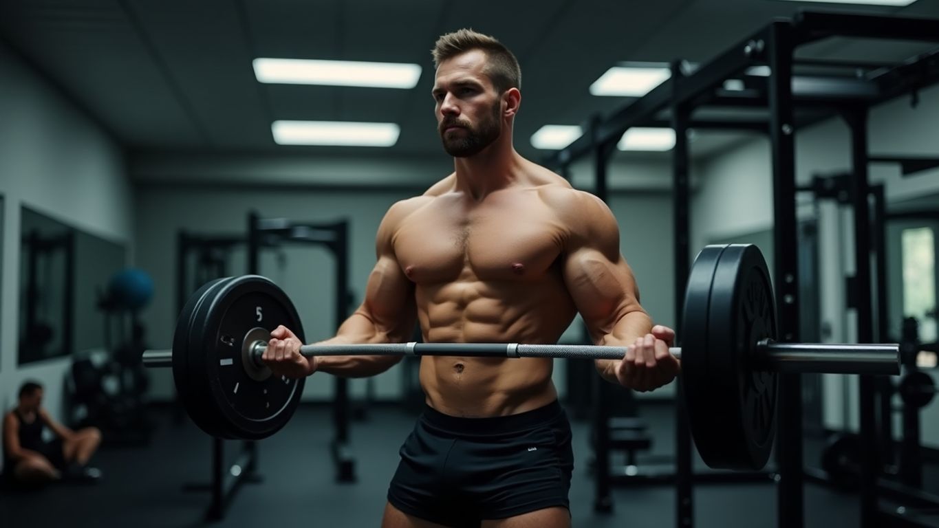 Man lifting weights in a gym environment.