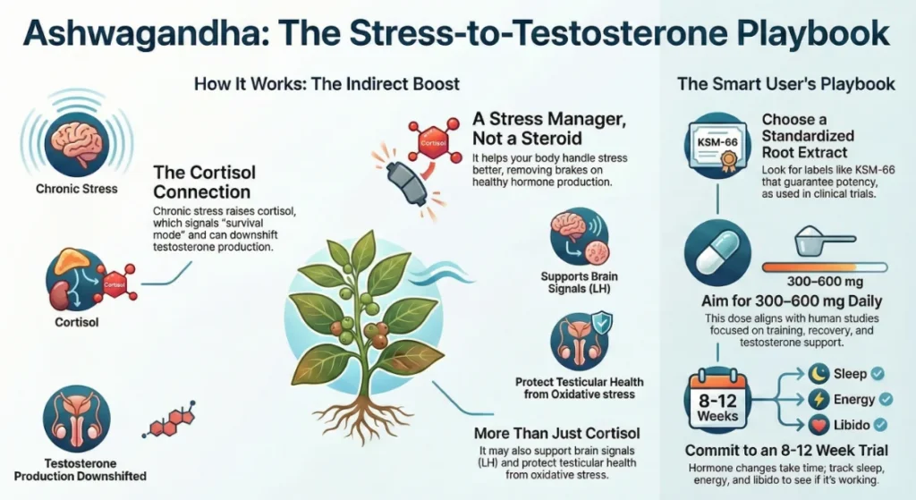 Ashwagandha: Stress, Cortisol, Testosterone Playbook.