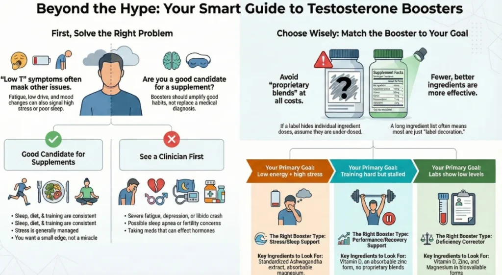 Testosterone Boosters in 2026: The No‑Hype Scorecard + 8‑Week Plan 4 Smart Guide to Testosterone Boosters.