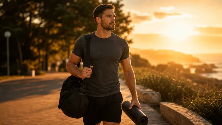 Active Recovery Workouts | Low-Intensity Sessions for Soreness and Deloads 4 Man walking outdoors at sunrise for active recovery after training