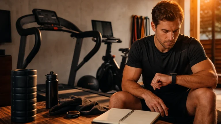Man reviewing cardio recovery data after training