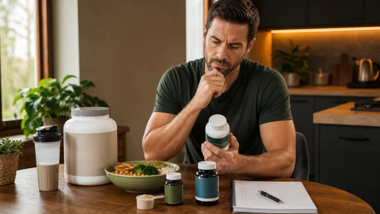 Man reviewing vegan supplements and plant-based nutrition checklist