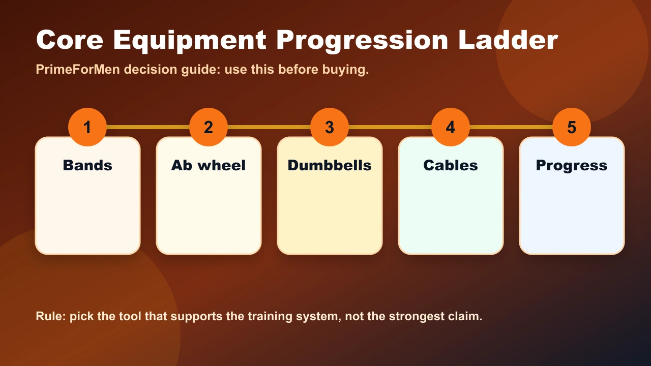 Core Workouts With Equipment | Smarter Tools for Stronger Abs 2 Core equipment progression ladder from bands to ab wheel, dumbbells, cables, and loaded carries