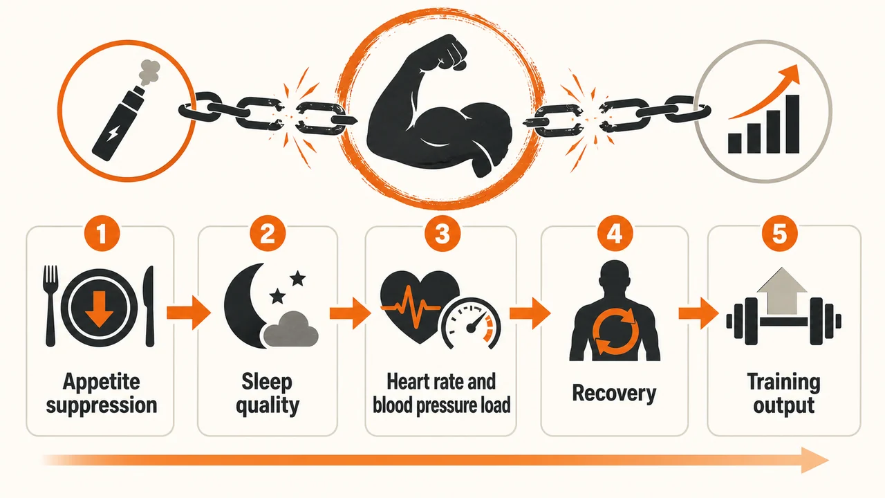 Does Nicotine Affect Muscle Growth? Recovery, Appetite, and Training Tradeoffs 2 Nicotine muscle growth interference chain infographic