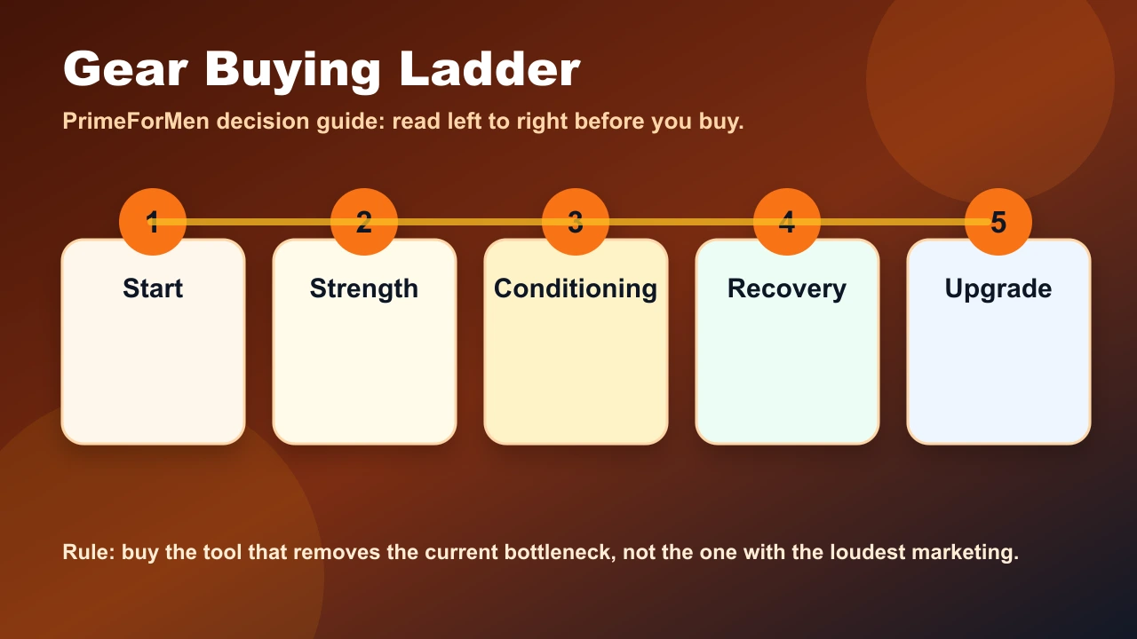 Fitness Gear and Equipment | What to Buy, Skip, and Upgrade 2 Fitness gear buying ladder showing what to buy first, what to skip, and when to upgrade