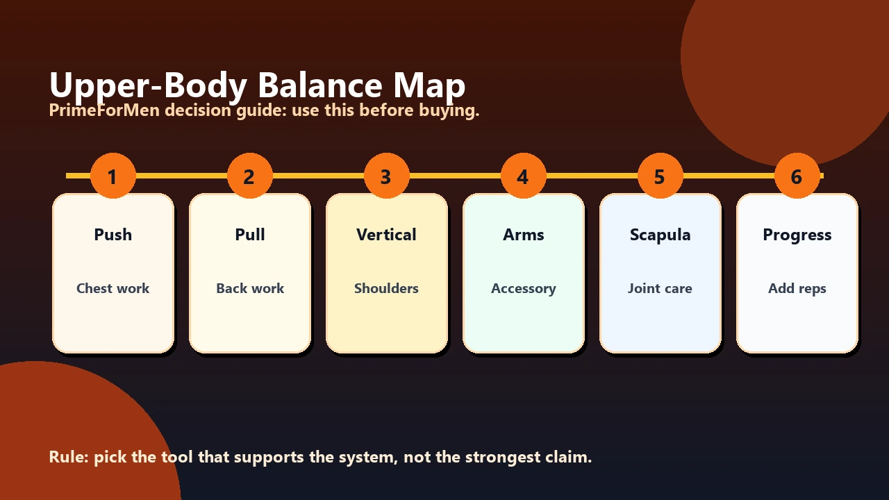 Upper Body Home Workouts | Build Chest, Back, Shoulders, and Arms at Home 2 Upper-body balance map showing push, pull, shoulder, and arm training priorities for home workouts