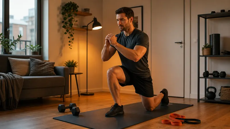 Man doing a quiet apartment-friendly workout on a mat in a small living room
