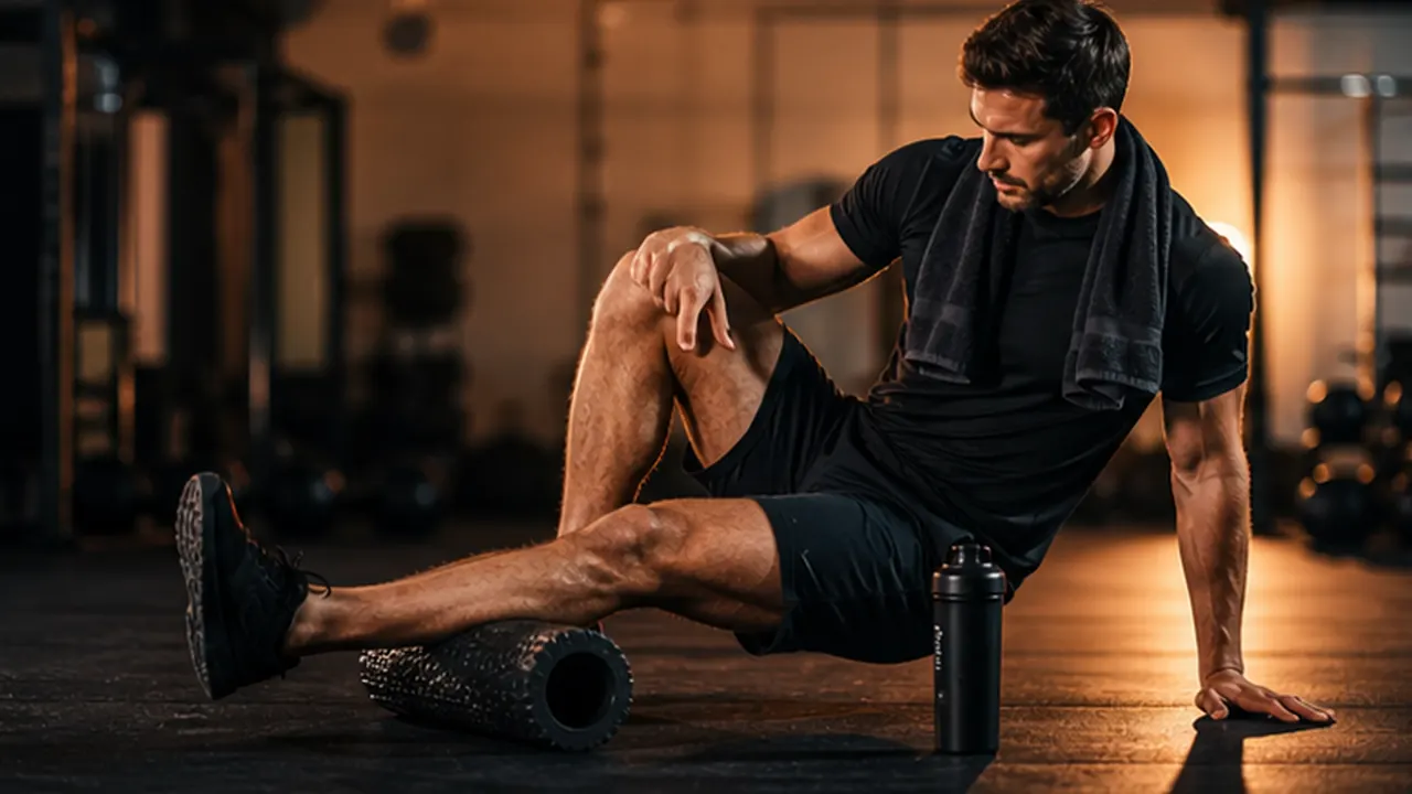 Athlete using foam roller for recovery after sport training