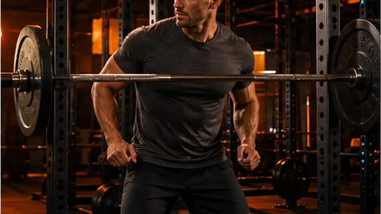 SBD Program for Athletes | Squat, Bench, Deadlift Without Losing Speed 5 Athlete preparing for squat bench deadlift training in a warm-orange gym