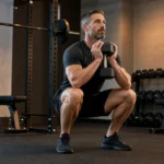 PrimeForMen strength training basics featured image showing a man practicing a controlled goblet squat in a modern gym