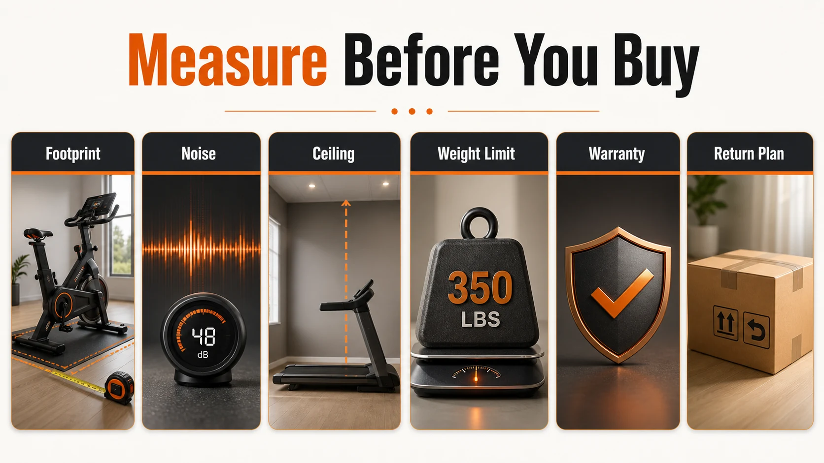 Best Cardio Machine for Home | Treadmill, Rower, Bike or Elliptical? 9 Measure before you buy infographic for home cardio machines