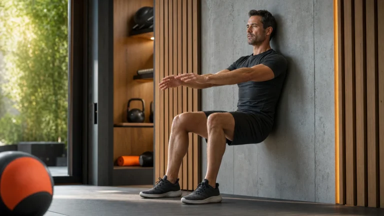 Isometric Exercises | How to Use Static Holds for Strength 2 Isometric wall sit demonstrating controlled static strength