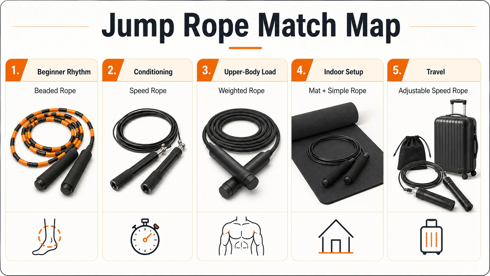 Jump rope match map comparing rope types by training goal