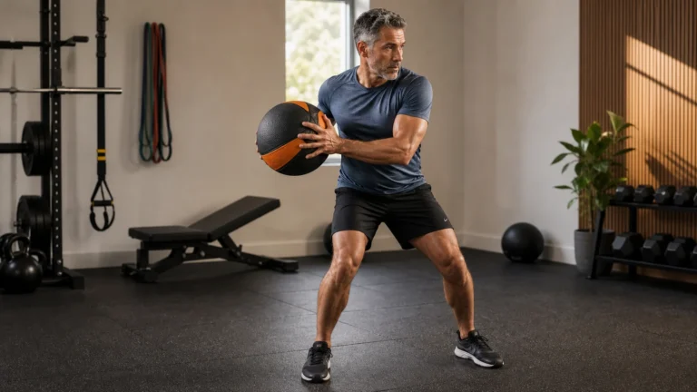 Medicine Balls for Men | What to Buy and How to Use Them 6 Man training with a medicine ball in a modern home gym