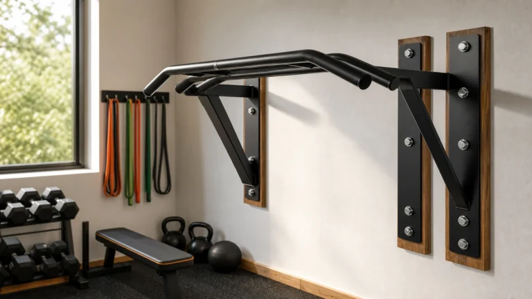 Best Pull-Up Bars for Home Workouts | What to Buy Safely 2 Heavy-duty wall-mounted pull-up bar installed in a modern home gym