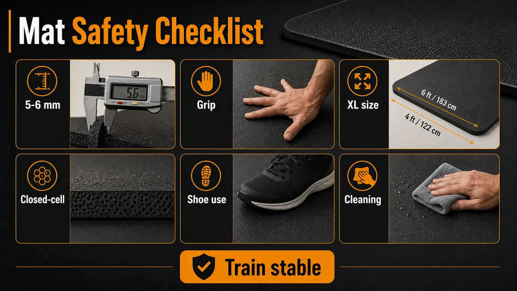 Mat safety checklist for thickness grip XL size closed cell shoe use and cleaning