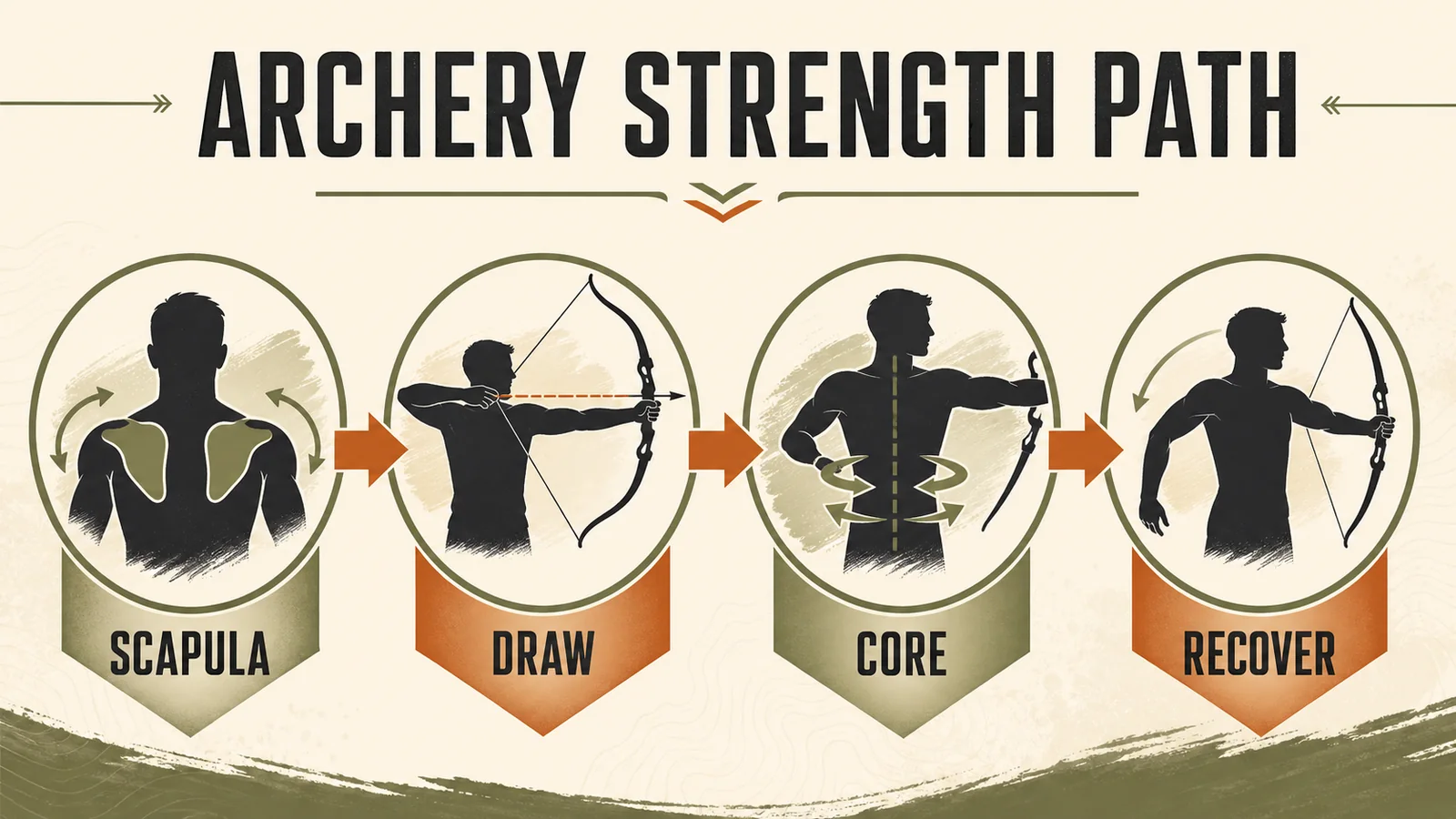 Archery strength path showing scapula draw bow arm core and recovery