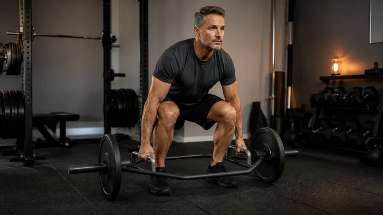 Best Trap Bars for Home Gyms | Open vs Closed Hex Bars 1 Man setting up a trap bar deadlift in a home gym