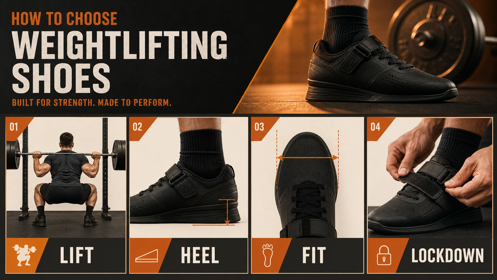 Best Weightlifting Shoes for Men | Wide Feet, Squats and Olympic Lifting 3 Weightlifting shoe decision guide covering lift, heel, fit and lockdown