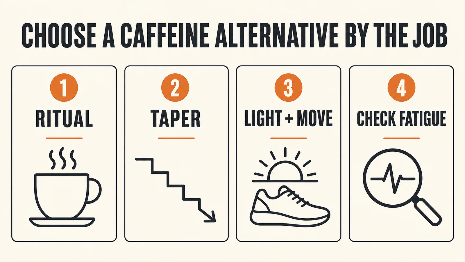 Caffeine alternative decision path from ritual to taper sleep light movement hydration and fatigue evaluation