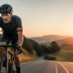 Male cyclist over 50 completing a controlled endurance ride on a rolling road