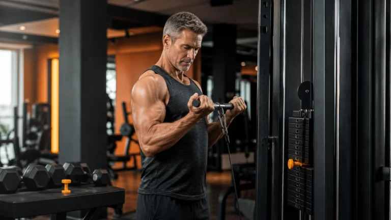 Drop Sets Explained: Muscle Growth, Strength, and Safe Use After 40 2 Experienced male lifter performing a controlled cable curl drop set