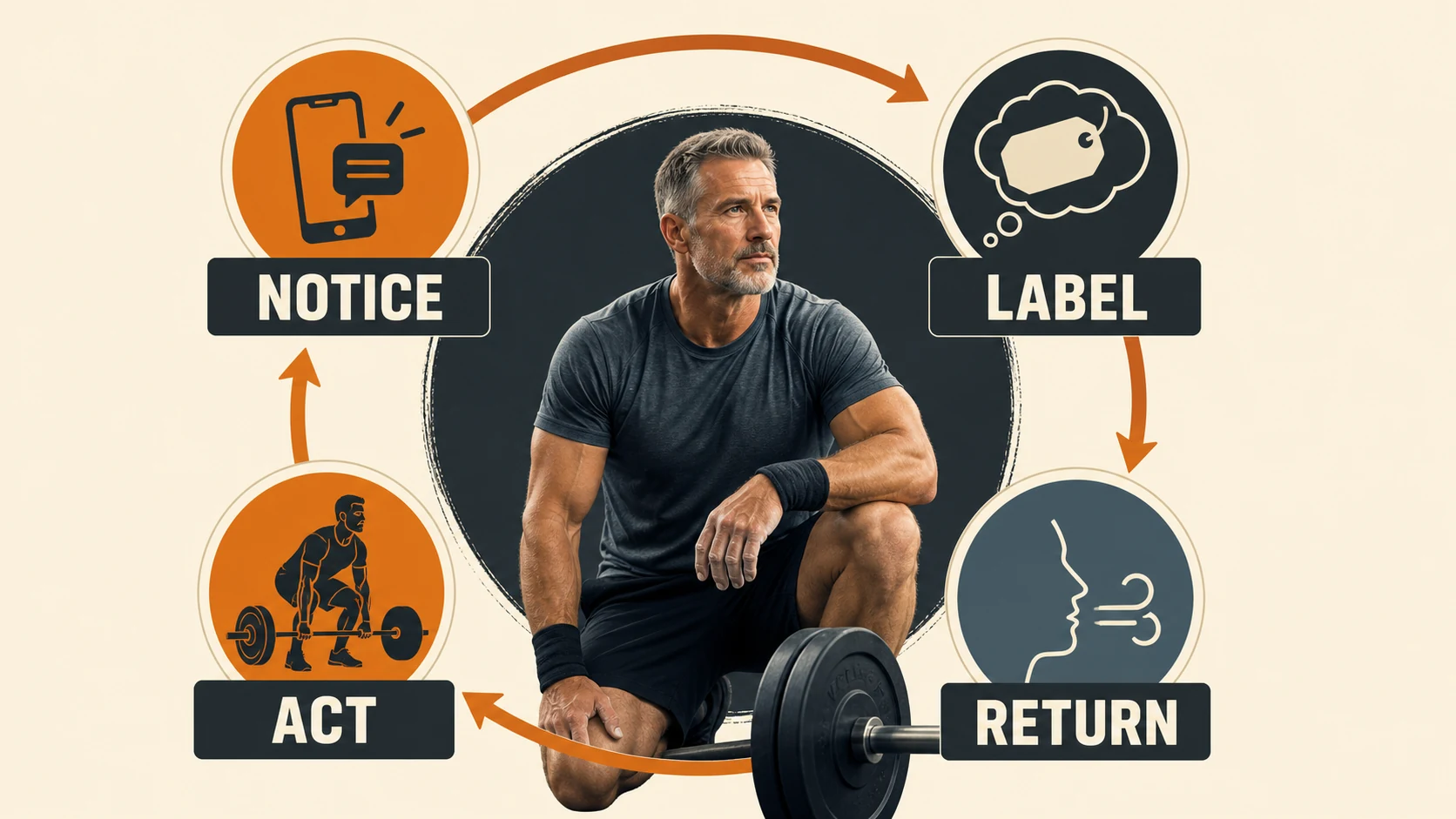 Meditation for Athletes: A Practical Evidence-Based Routine 6 Athlete meditation loop from noticing distraction through labeling returning and applying the next performance cue