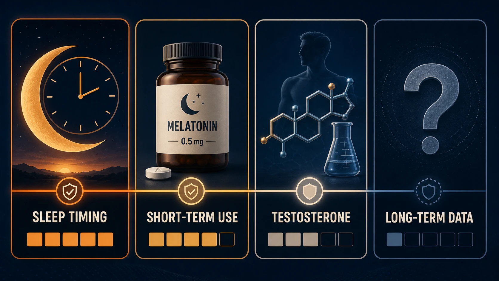 Does Melatonin Decrease Testosterone? | Human Evidence and Limits 3 Evidence map for melatonin sleep timing testosterone and long-term data