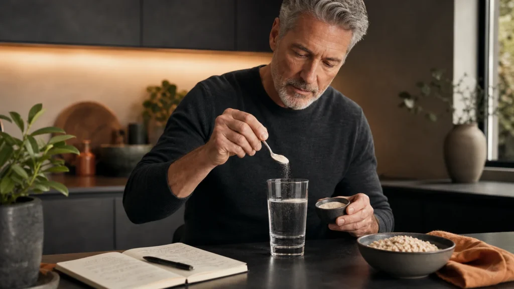Man over 50 starting with a small measured amount of prebiotic fiber