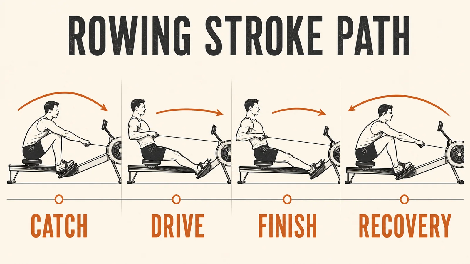 Rowing Workout Guide | Technique, Intervals, and a 4-Week Plan 6 Rowing stroke path from catch through drive finish and recovery