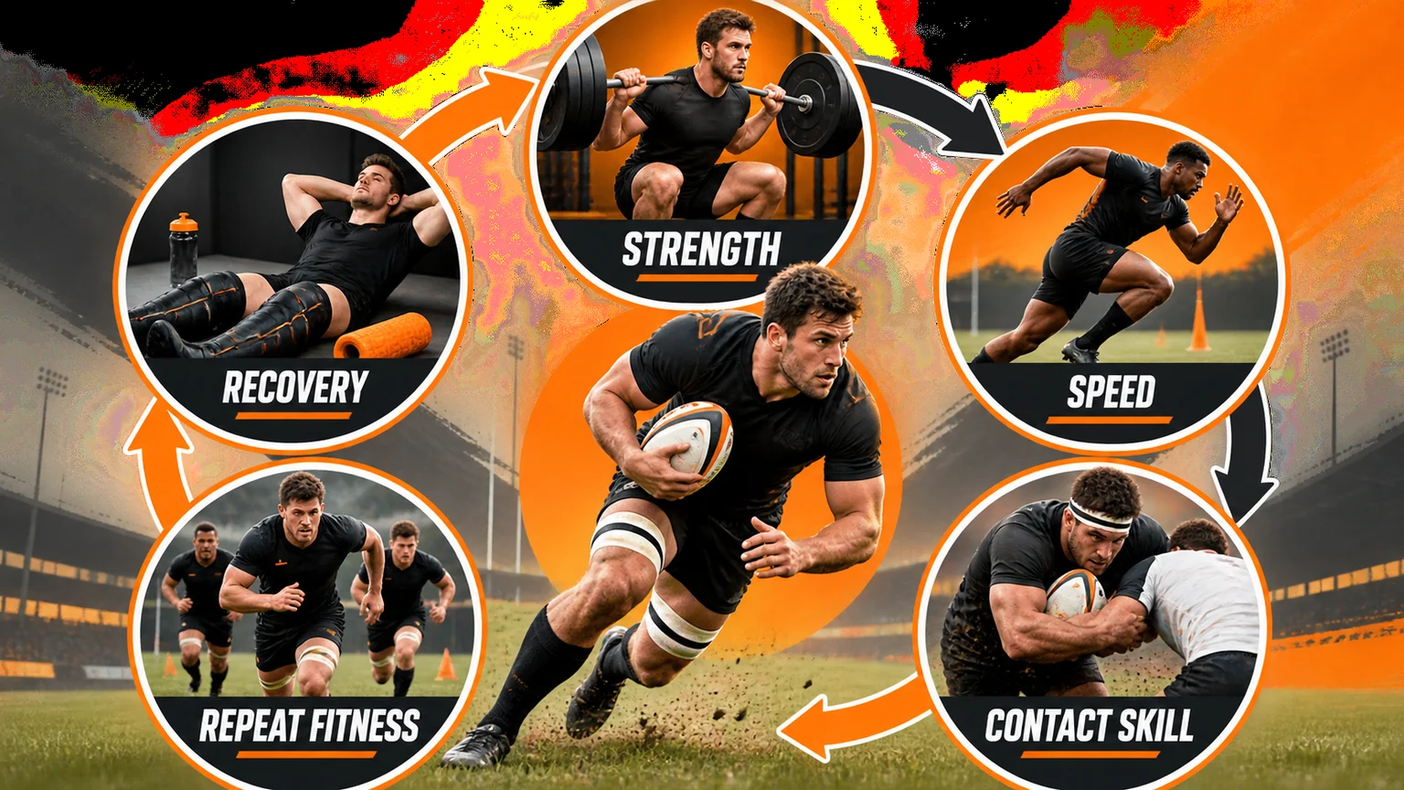 Rugby training pathway from strength and speed to contact skill repeat fitness and recovery