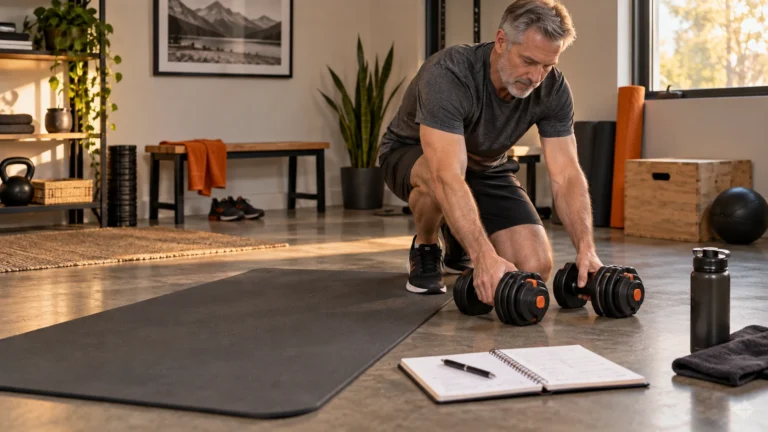 Dumbbell-Only Home Workout Plan | Three Days, Clear Progression 8 Dumbbell-Only Home Workout Plan — illustrative training setting