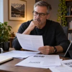 Man reviewing scientific information about hormone research at a desk