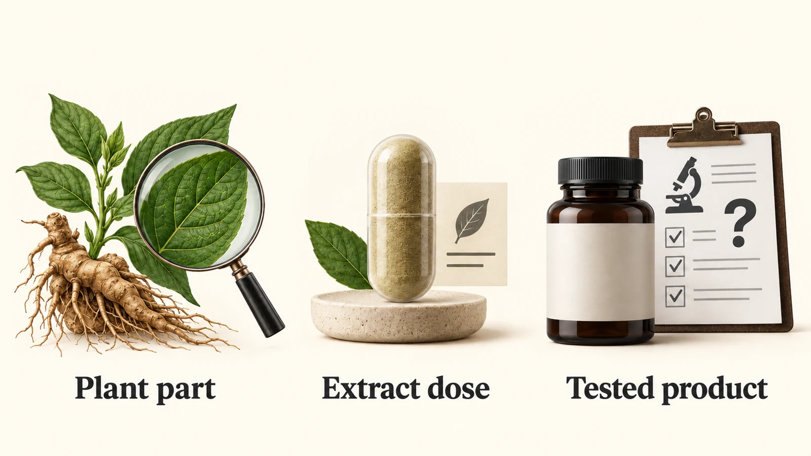 PrimeGENIX CortiSync Review | Current Label, Sensoril Evidence and Safety 5 Illustration separating plant part, extract dose and the actual product tested.